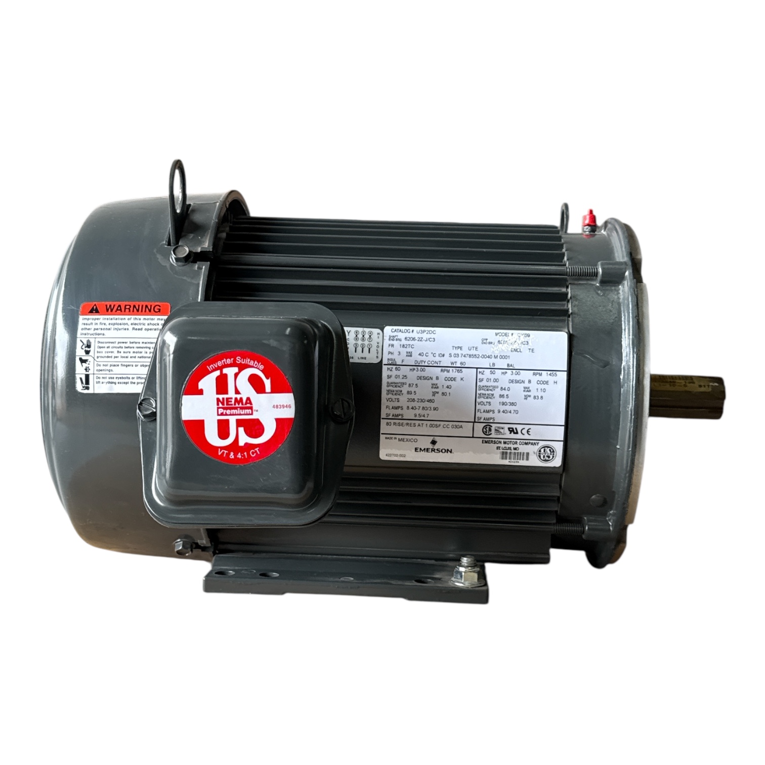 3HP Emerson US Motors 1765RPM 208-230/460V Frame 182TC AC Motor - Image 2