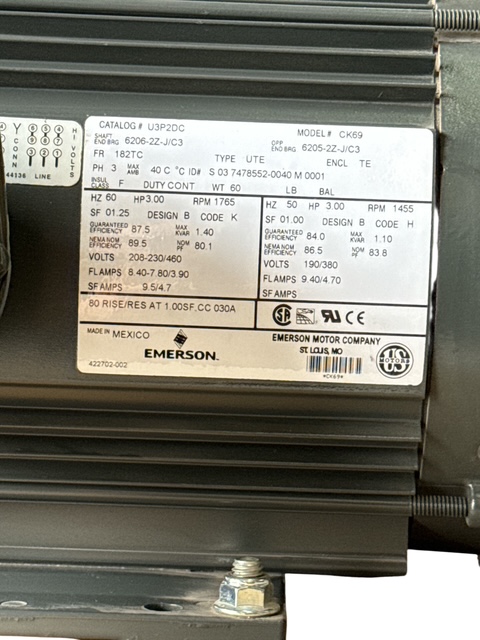 3HP Emerson US Motors 1765RPM 208-230/460V Frame 182TC AC Motor - Image 3